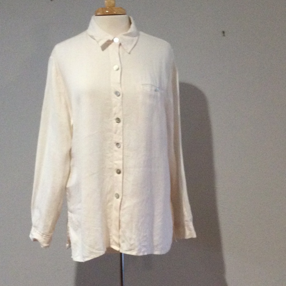 Chico's White Button Front Collared 100% Linen Pocket Shirt Size 2/L/12